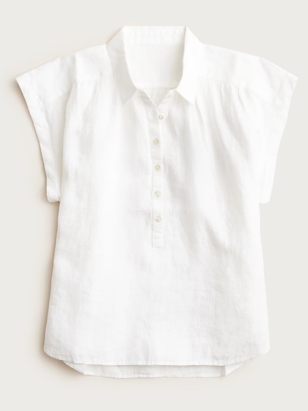 J. Crew Women's White Linen Short-Sleeve Button Split-Neck Top